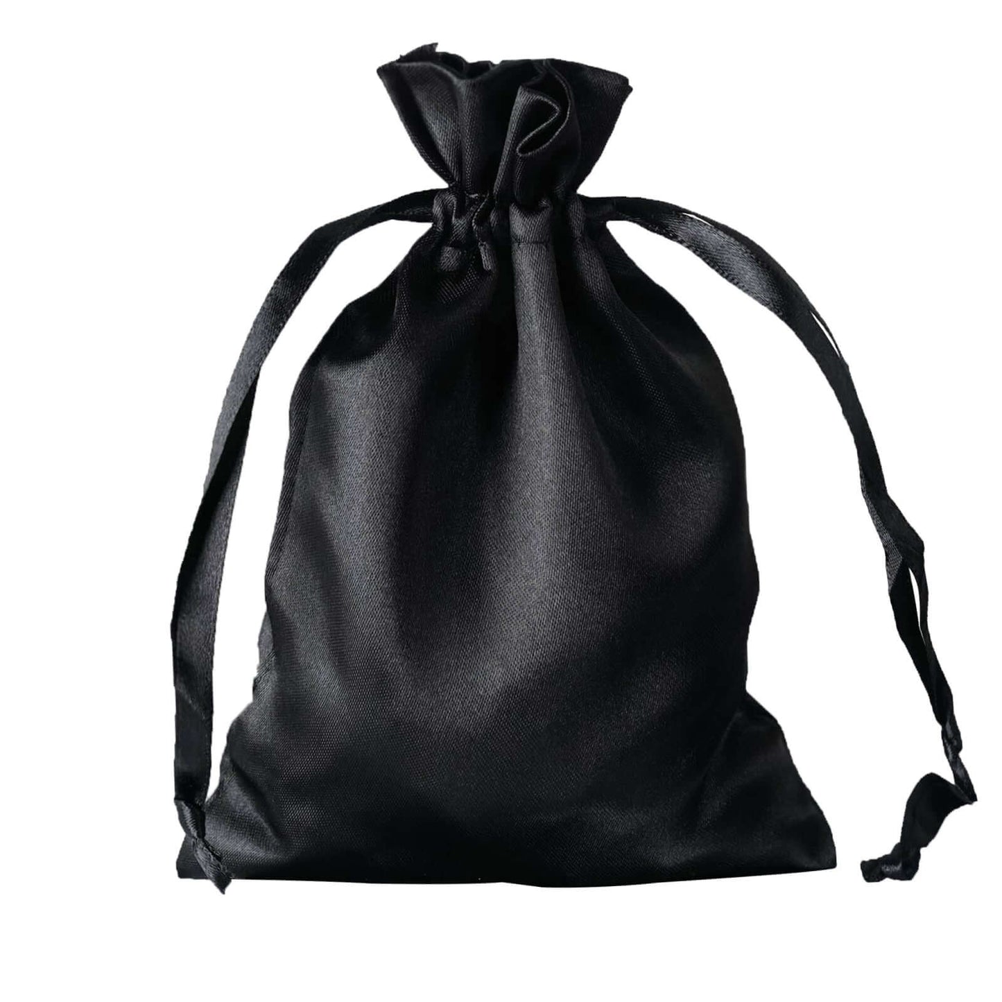 Black satin drawstring gift bag for wedding party favors. 60 pack.