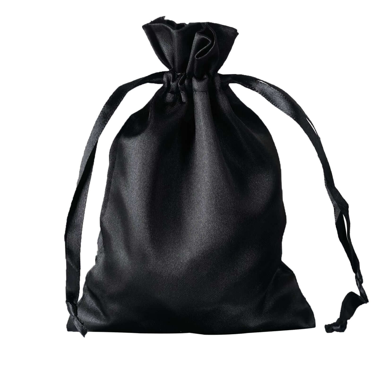 Black satin drawstring gift bag for wedding party favors. 60 pack.