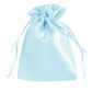 Light blue satin drawstring gift bag for wedding favors.