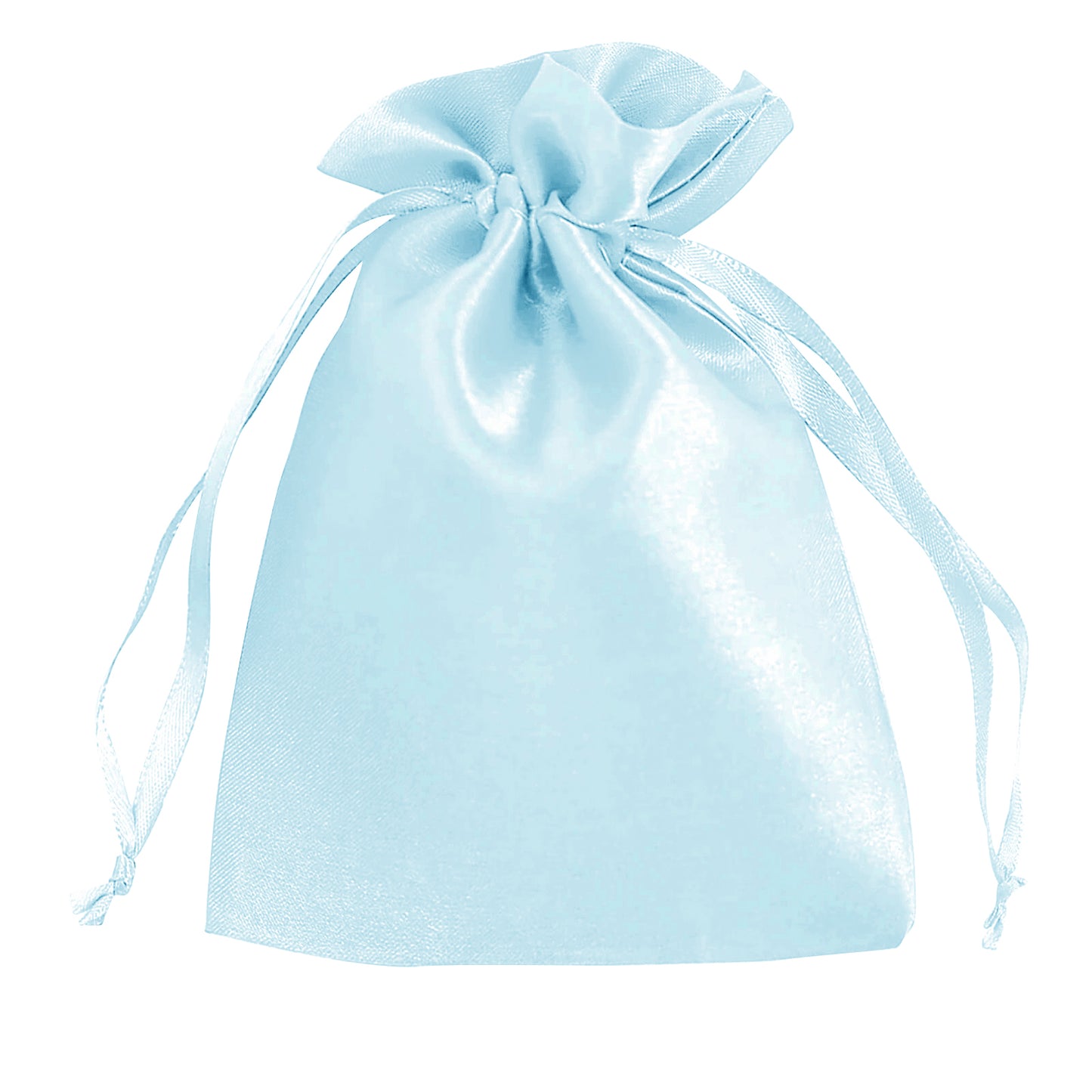 Light blue satin drawstring gift bag for wedding favors.