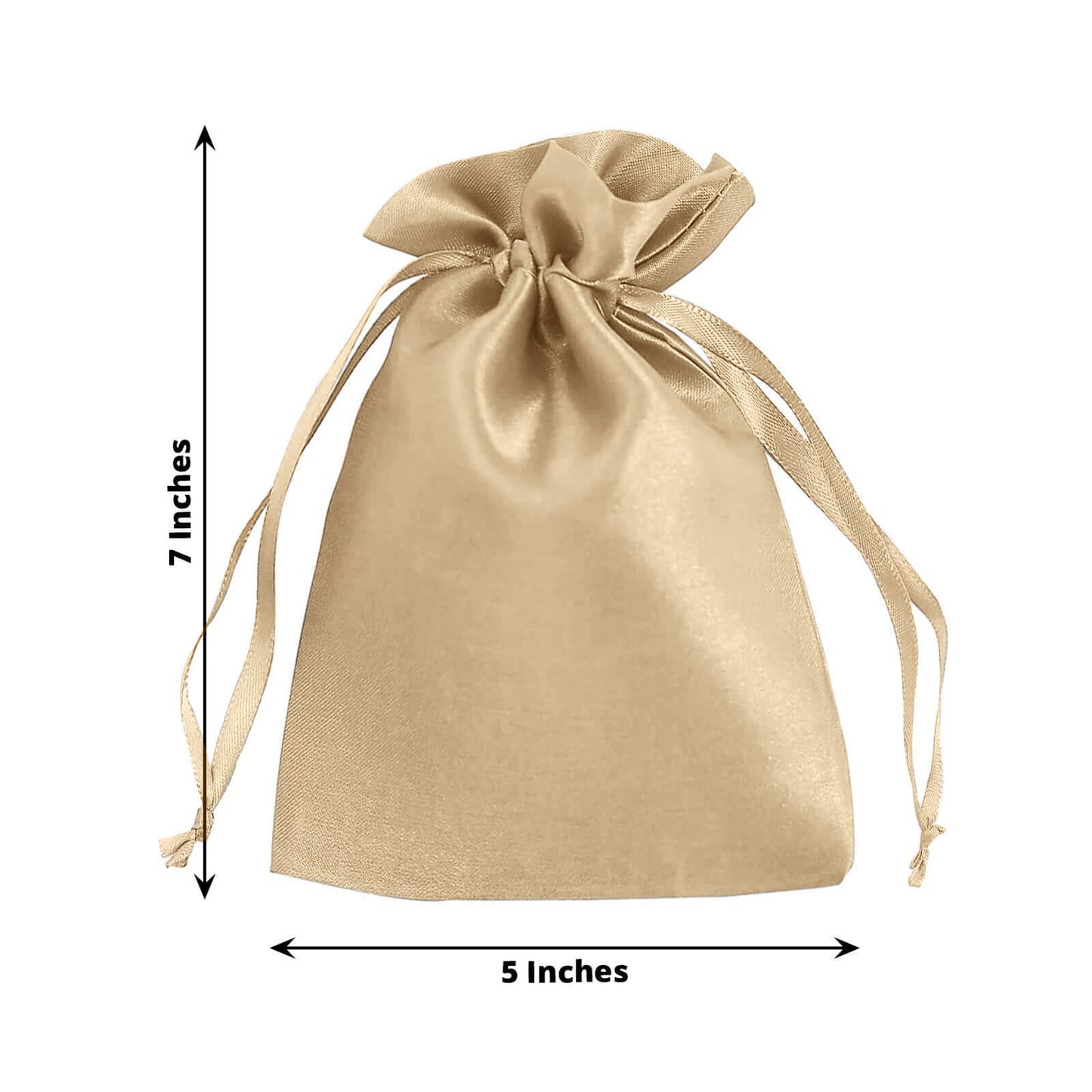 Champagne satin drawstring gift bags, perfect for wedding favors.