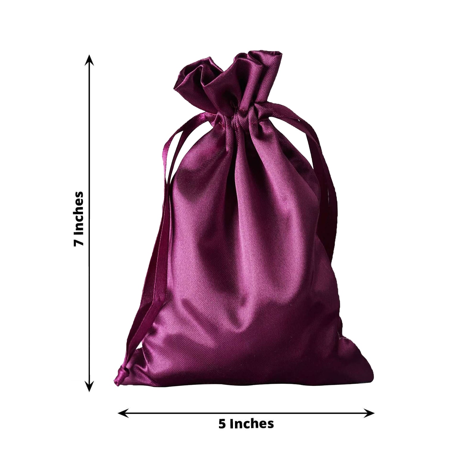 Eggplant satin drawstring gift bag, 5"x7", perfect for wedding favors.
