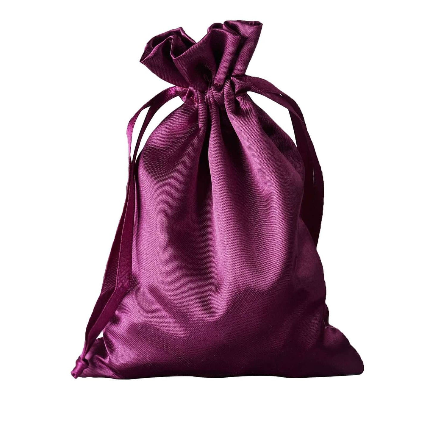Eggplant satin drawstring gift bag for weddings and parties.