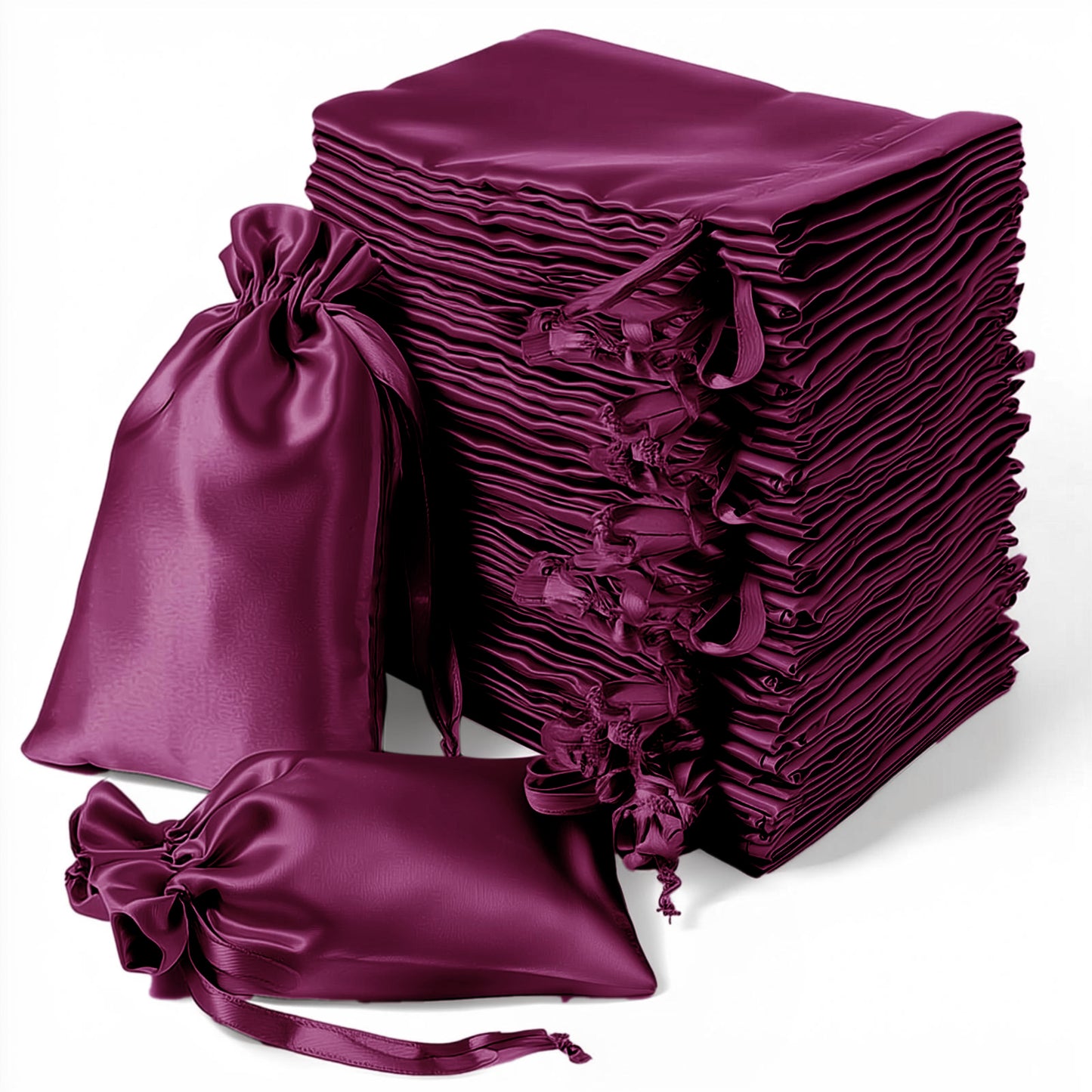 Eggplant satin drawstring gift bags, 60 pack, 5"x7".