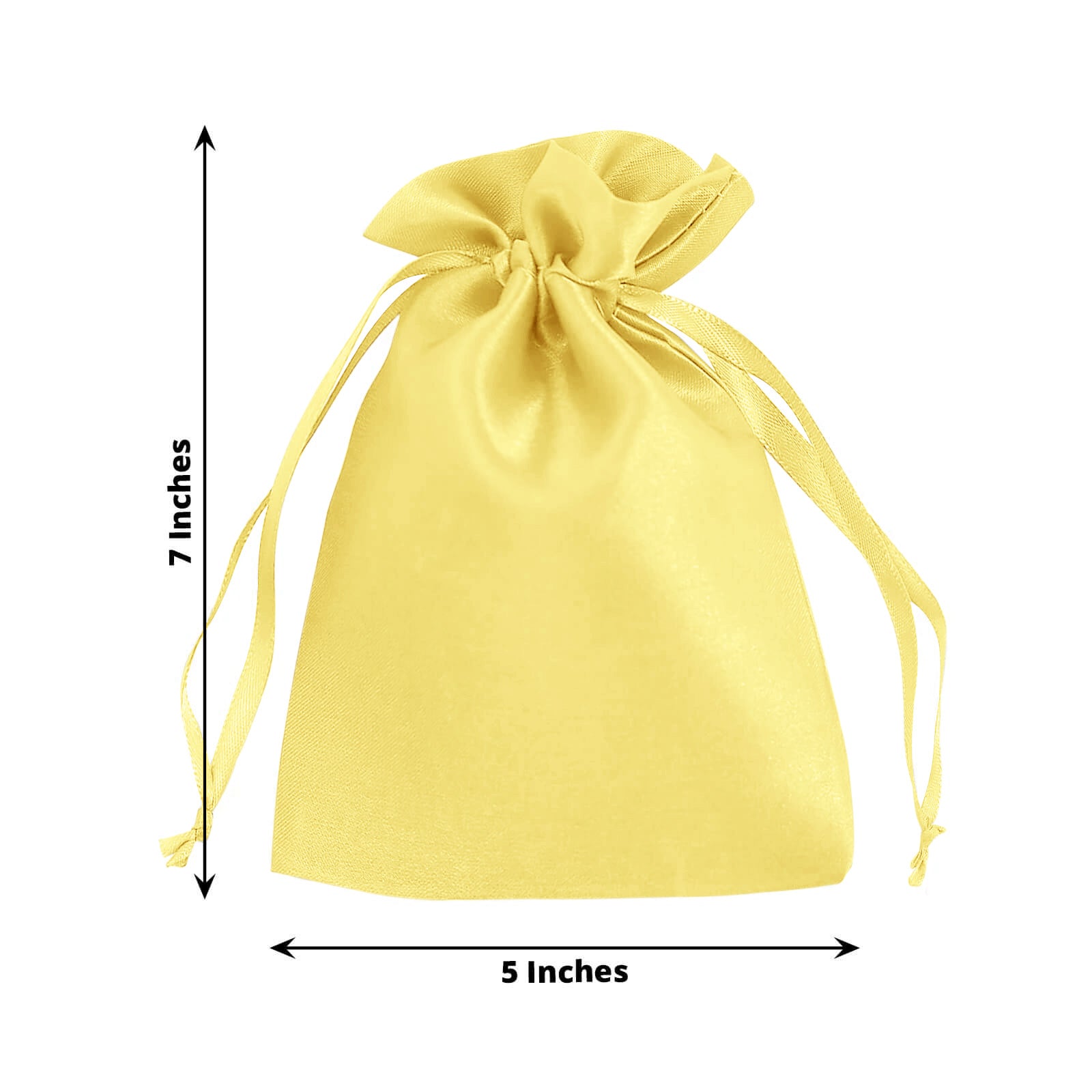 Gold satin drawstring gift bag, 5"x7", perfect for wedding favors.