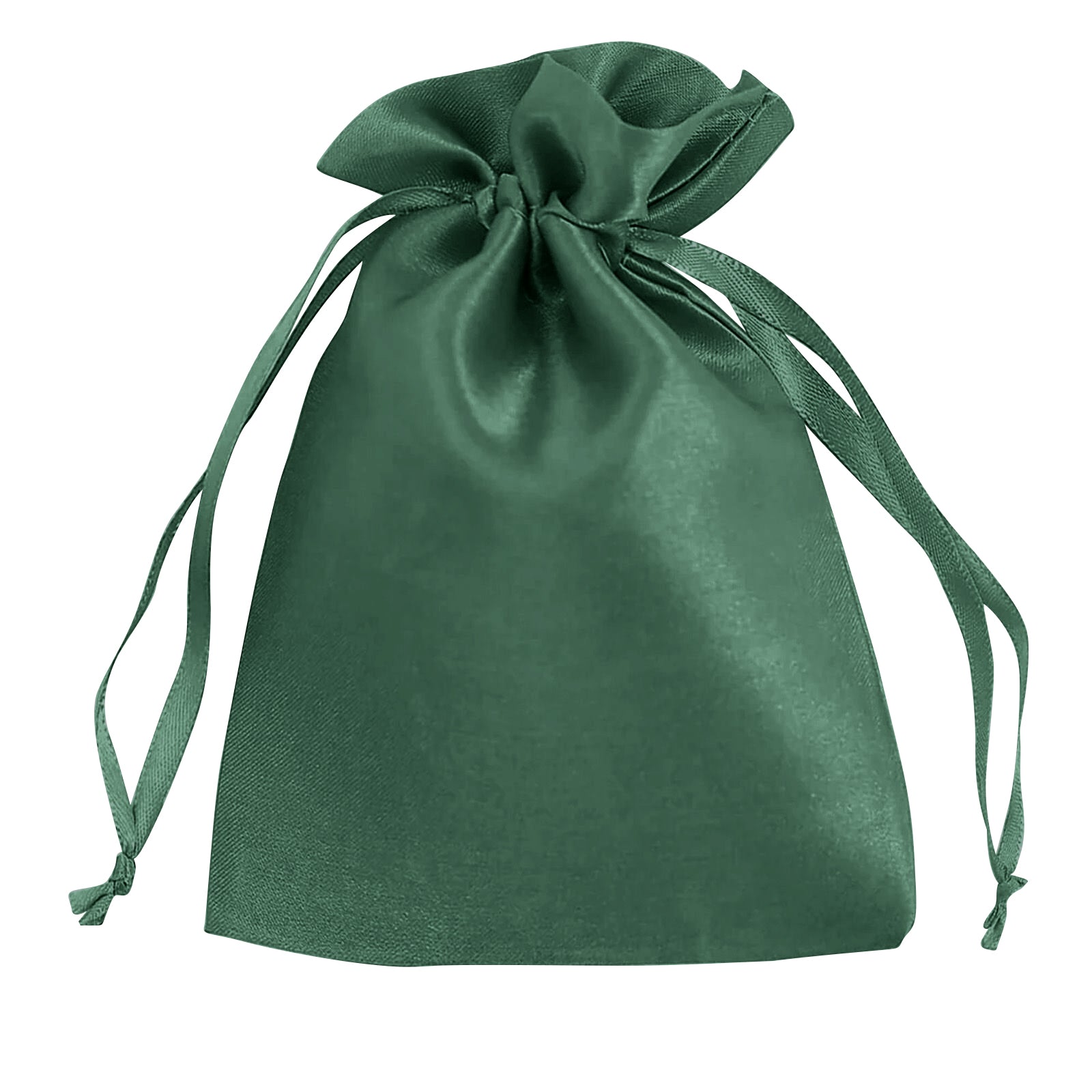 Hunter emerald green satin drawstring gift bag for weddings and parties.