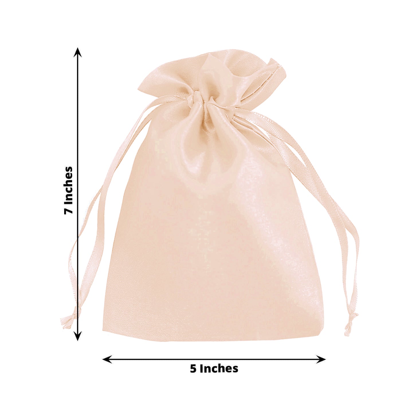 Peach satin drawstring gift bag, 5"x7", perfect for wedding favors.