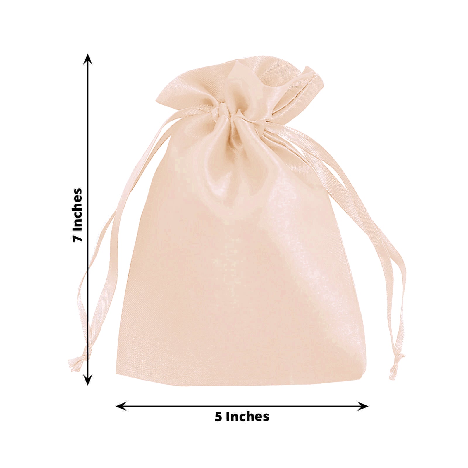 Peach satin drawstring gift bag, 5"x7", perfect for wedding favors.