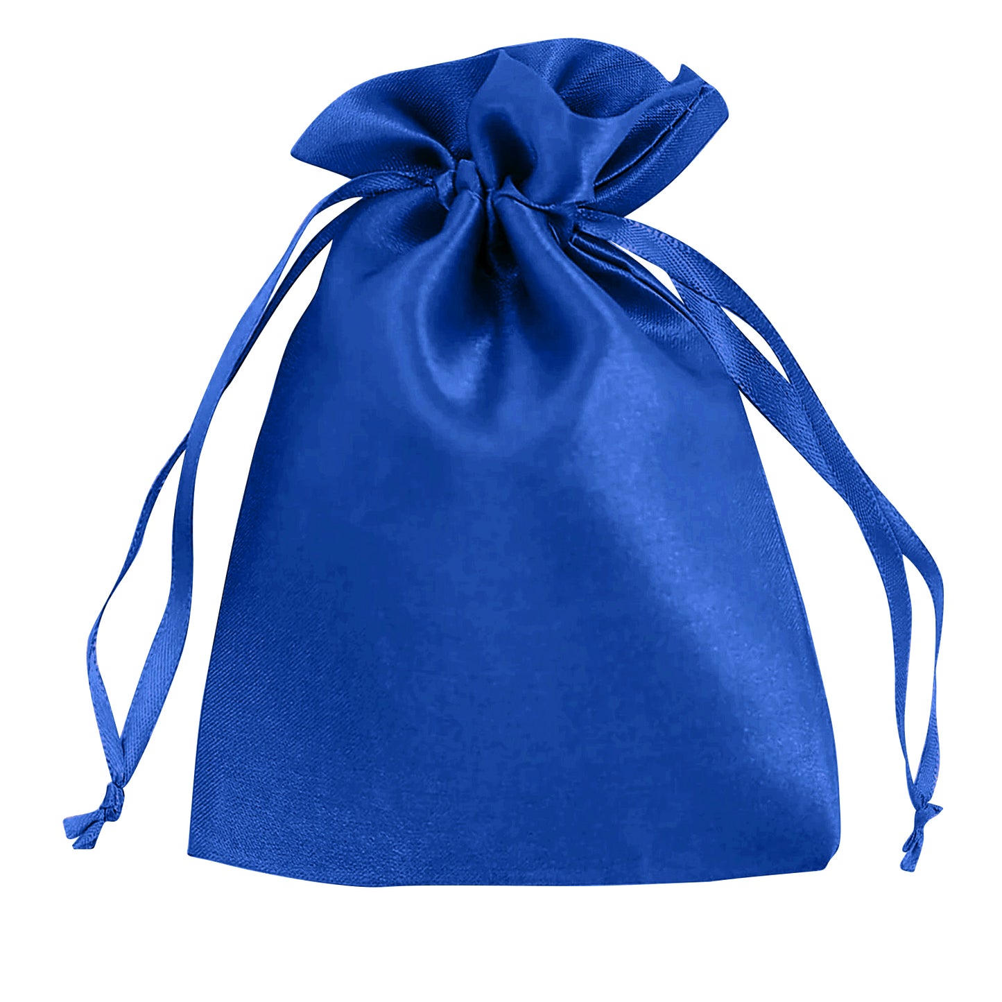 Royal blue satin drawstring wedding favor gift bag.