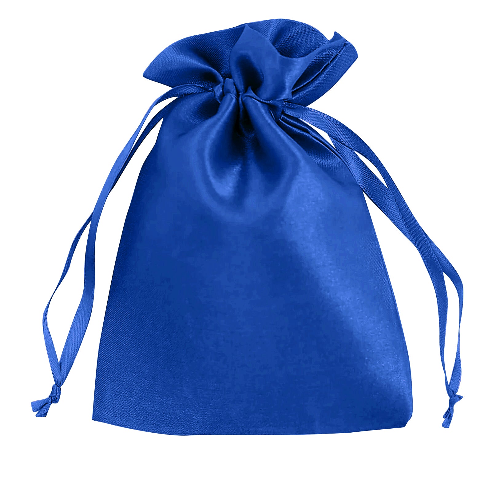 Royal blue satin drawstring wedding favor gift bag.