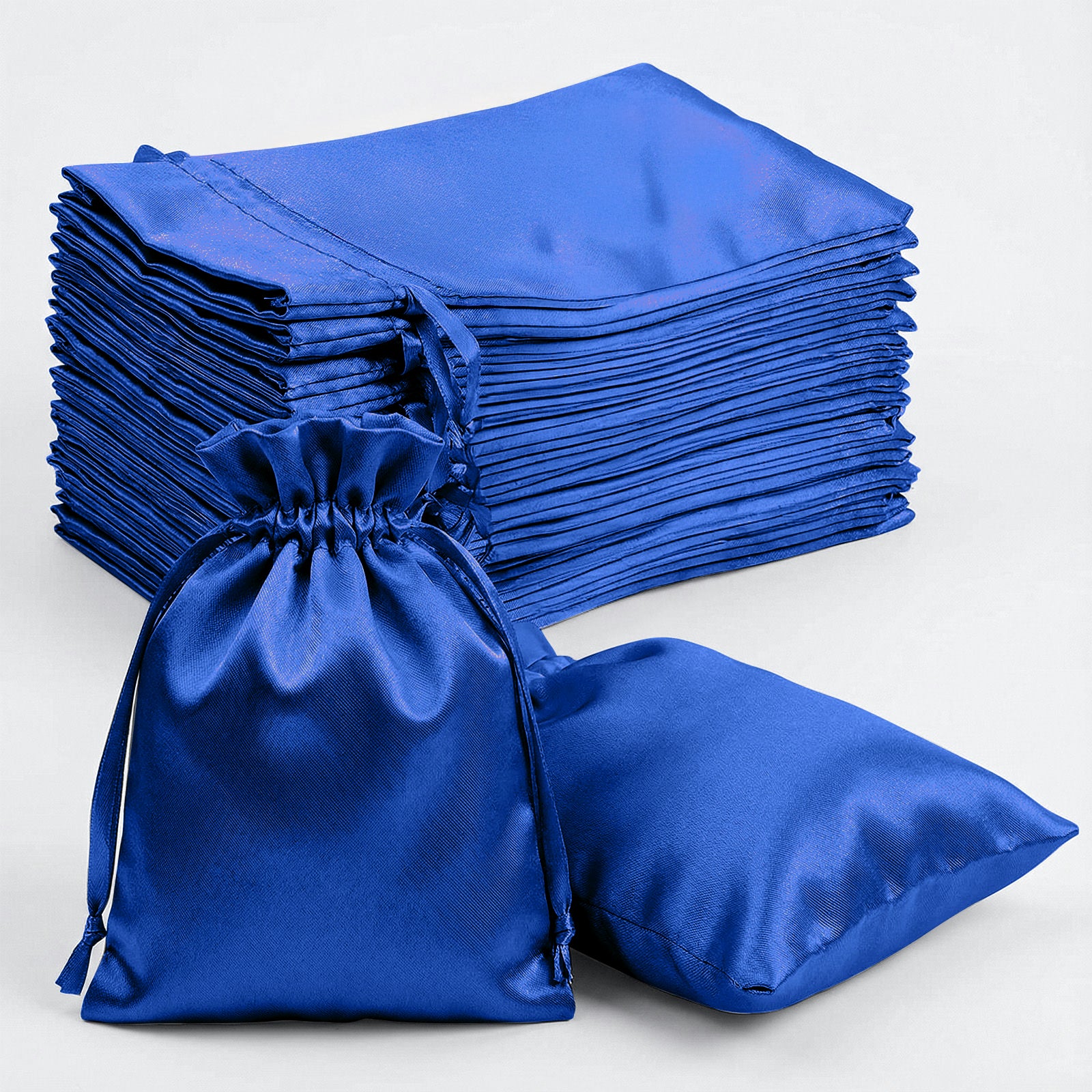 Royal blue satin drawstring gift bags, 60 pack.