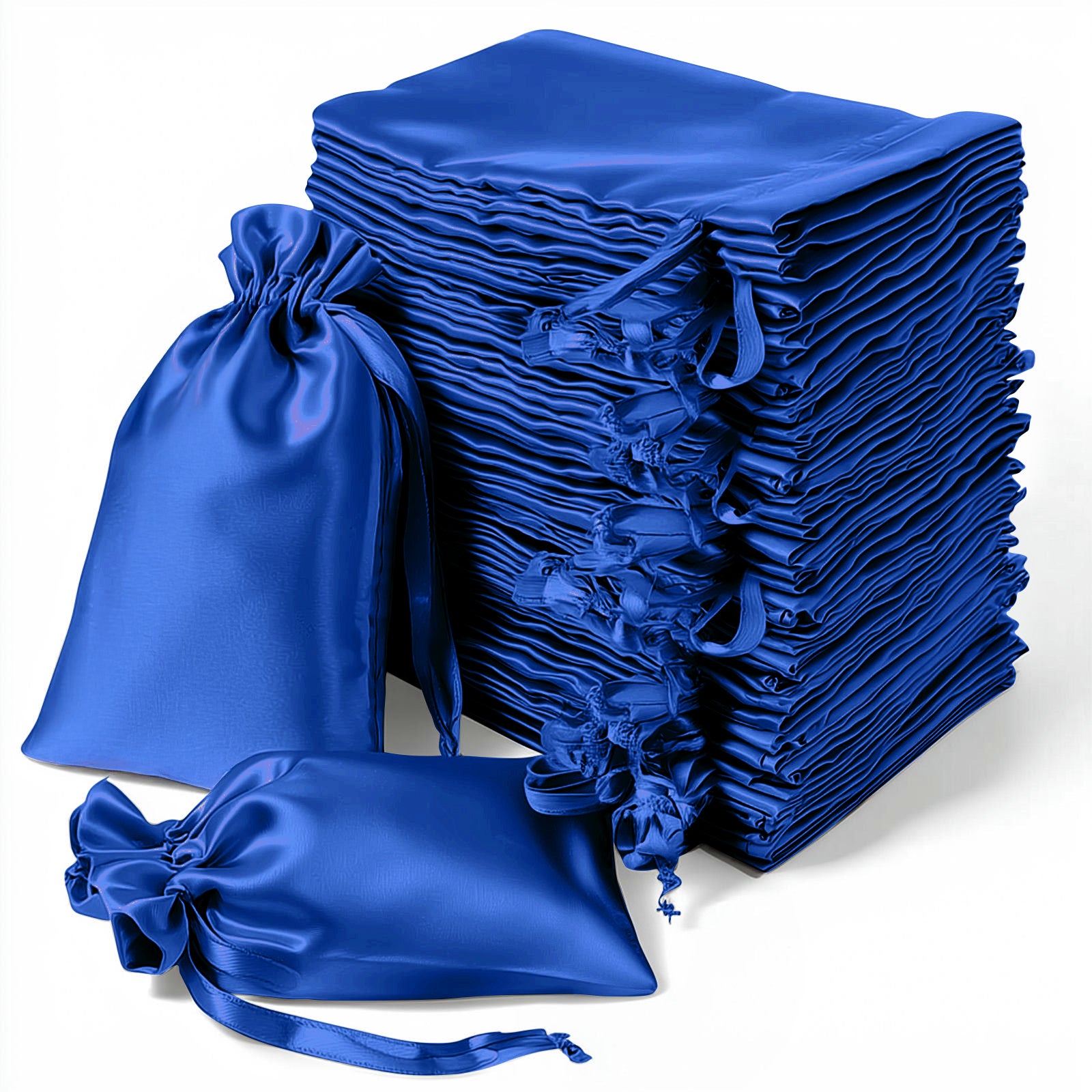 Royal blue satin drawstring wedding favor gift bags, 60 pack.
