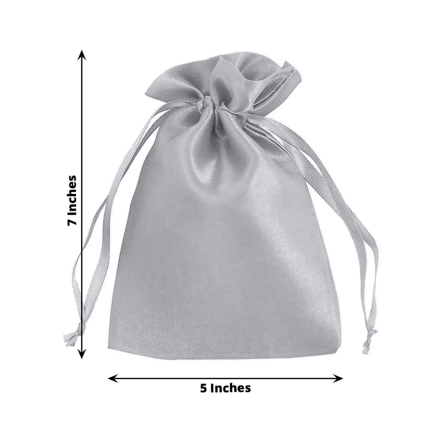 Silver satin drawstring wedding favor gift bag, 5"x7".