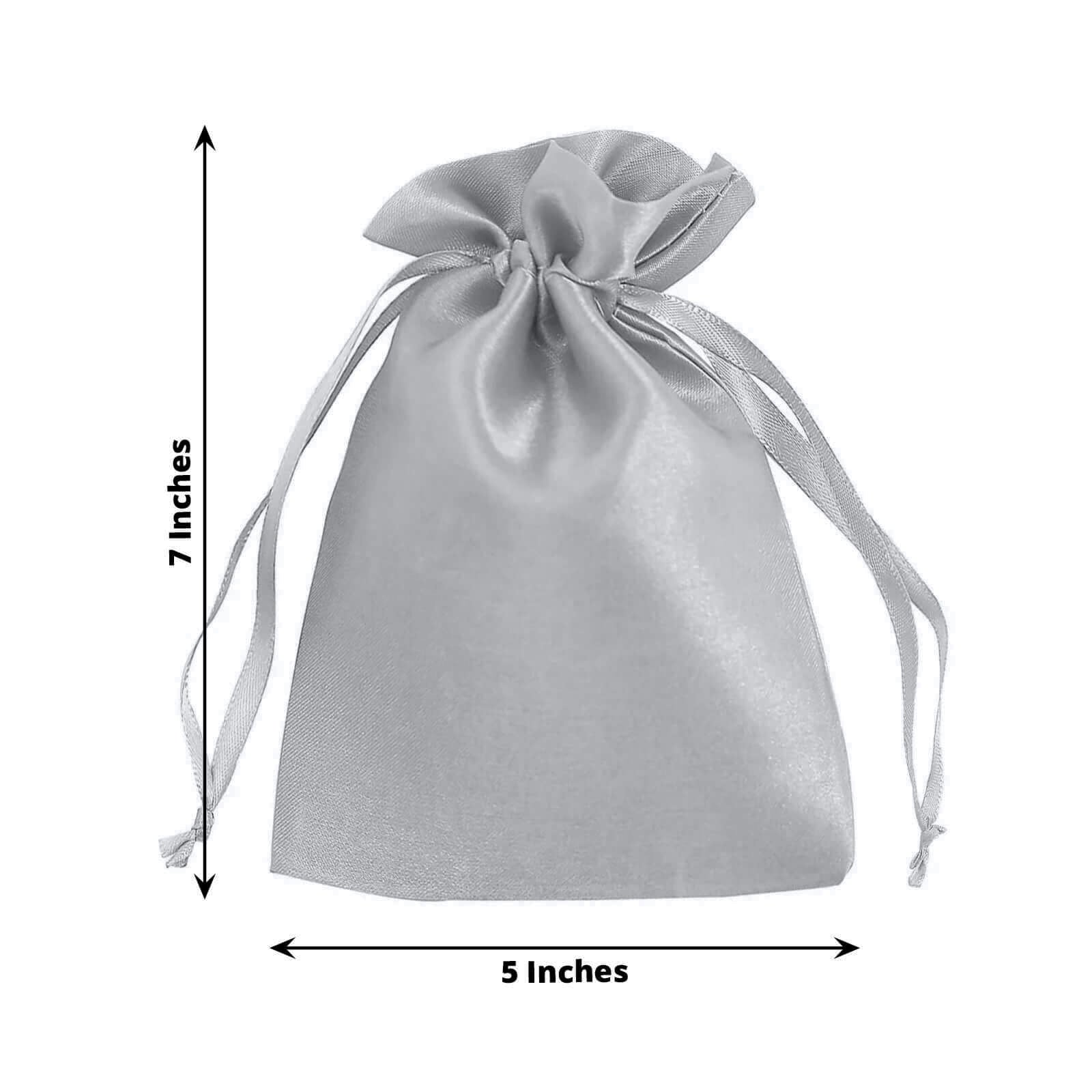 Silver satin drawstring wedding favor gift bag, 5"x7".