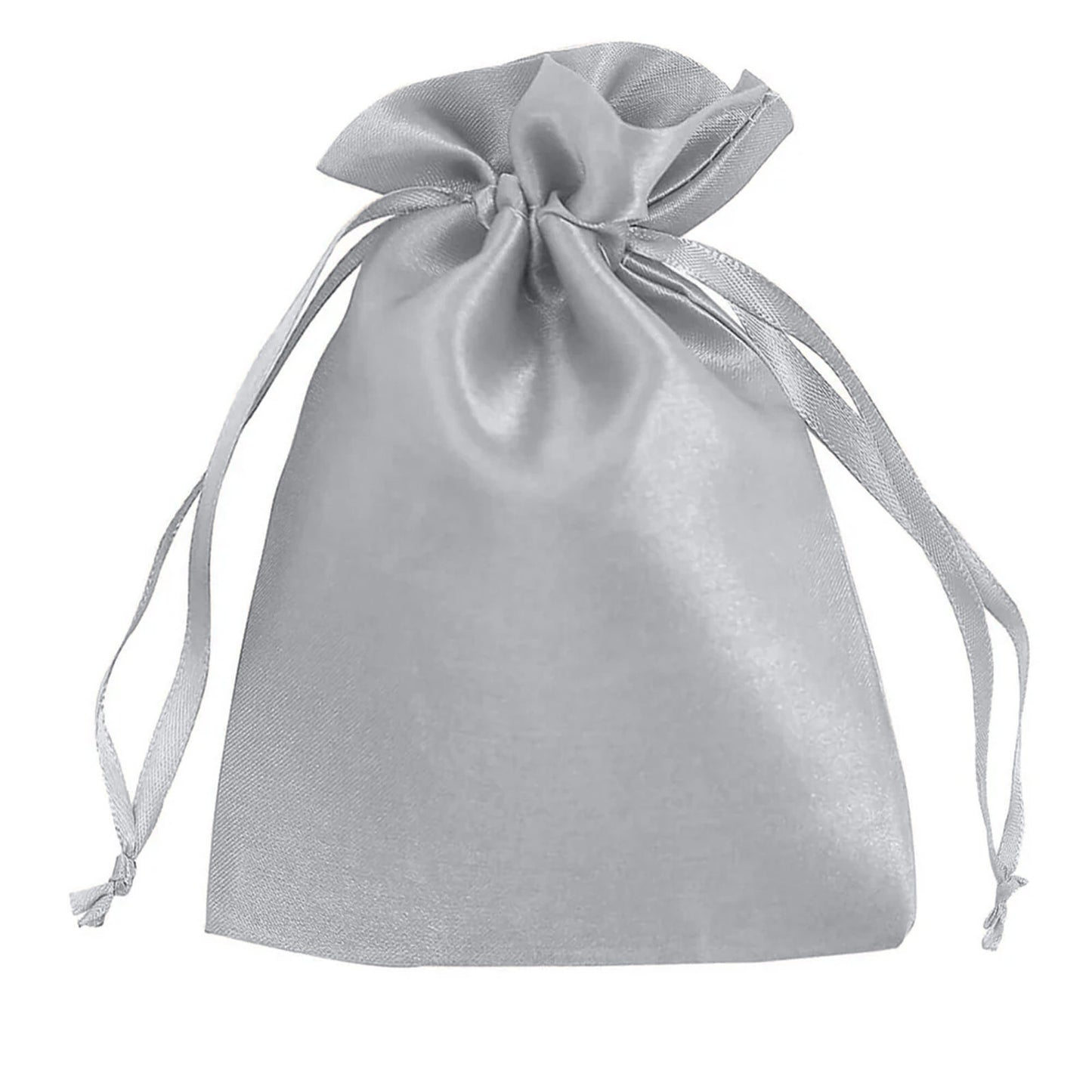 Silver satin drawstring wedding favor gift bag, 5"x7", 60 pack.