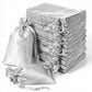 Silver satin drawstring gift bags for wedding party favors, 60 pack.