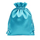 Turquoise satin drawstring gift bag for wedding favors.