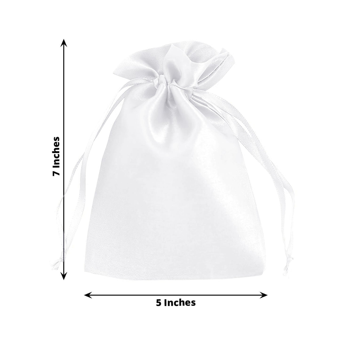White satin drawstring gift bags, 5"x7", pack of 60 for weddings and parties.