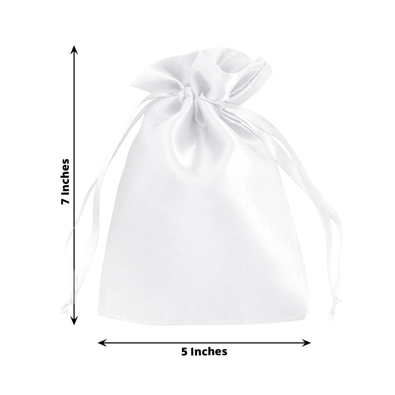 White satin drawstring gift bags, 5"x7", pack of 60 for weddings and parties.