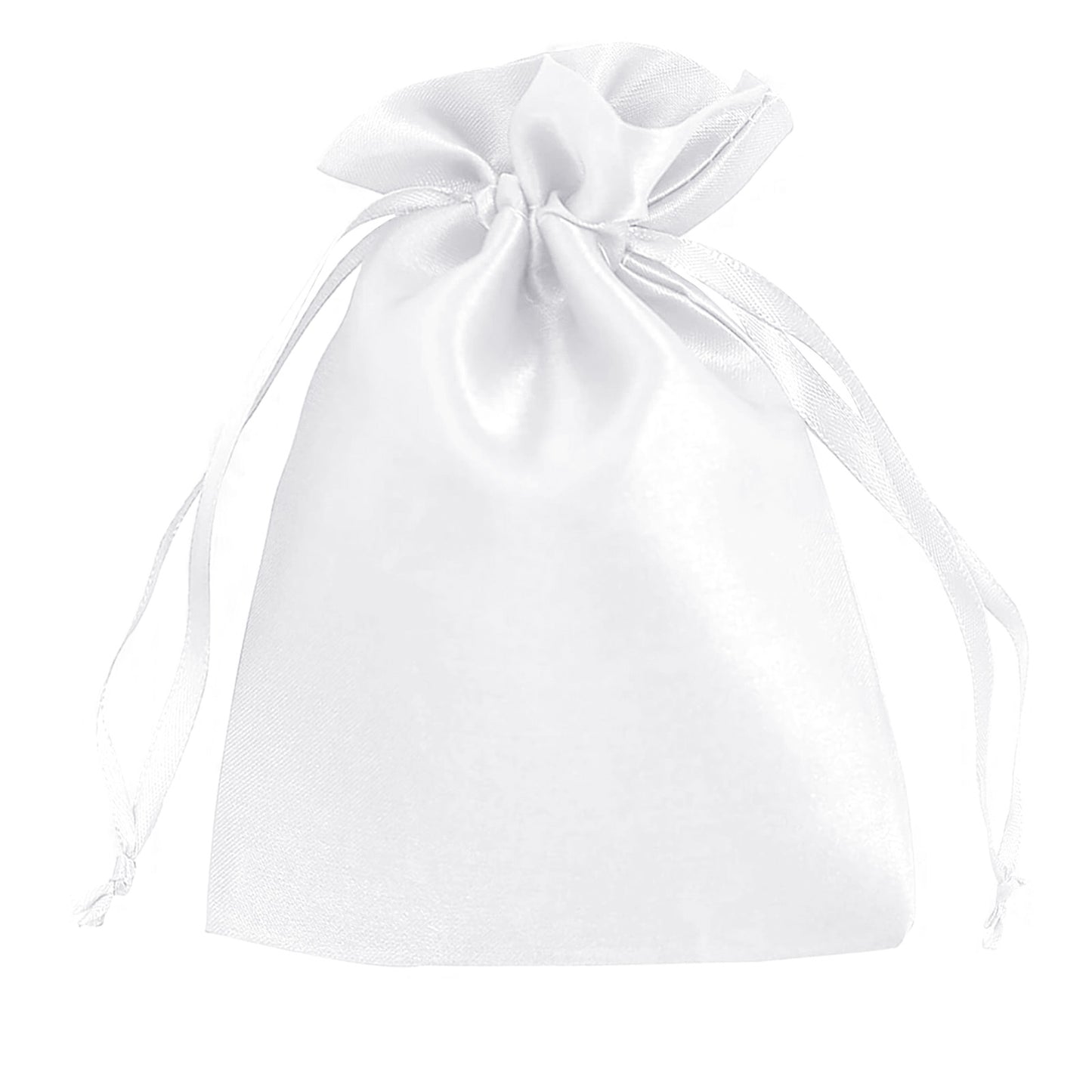 White satin drawstring wedding favor bags, 60 pack, 5"x7".
