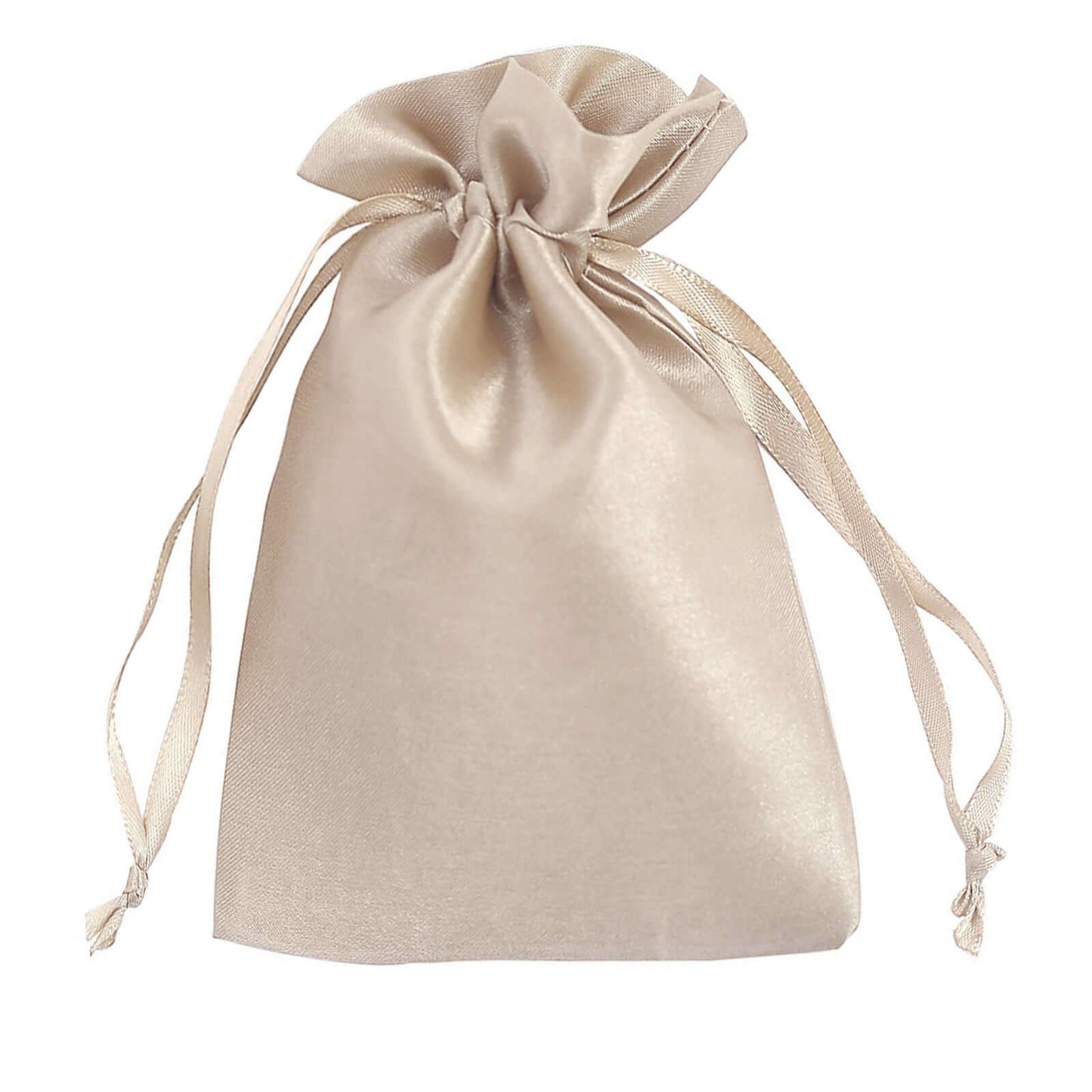 Beige satin drawstring gift bag for weddings and parties. #whtbkgd