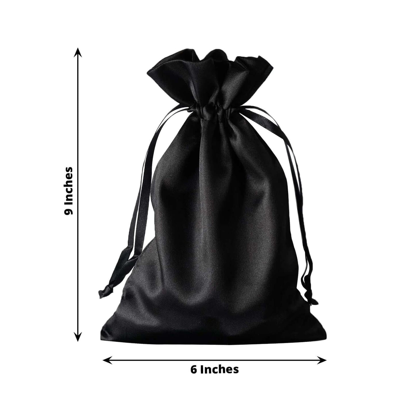 60 Pack 6"x9" Black Satin Wedding Party Favor Bags, Drawstring Pouch Gift Bags