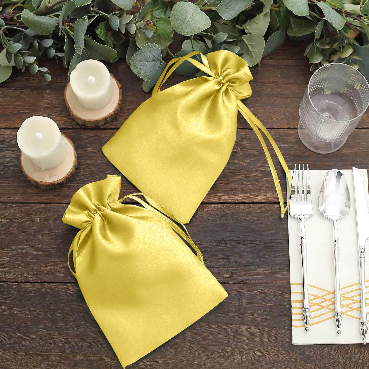 60 Pack 6"x9" Gold Satin Wedding Party Favor Bags, Drawstring Pouch Gift Bags