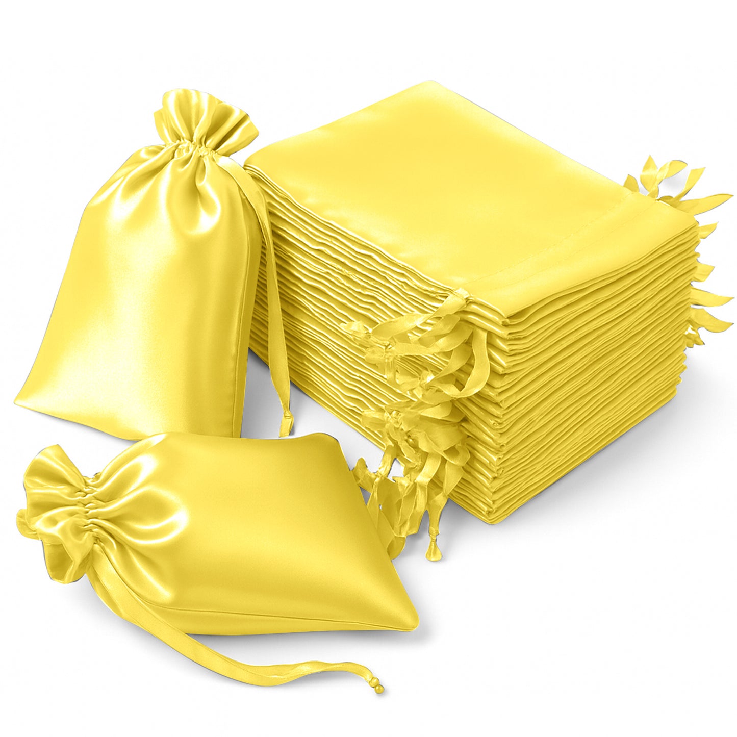60 Pack 6"x9" Gold Satin Wedding Party Favor Bags, Drawstring Pouch Gift Bags