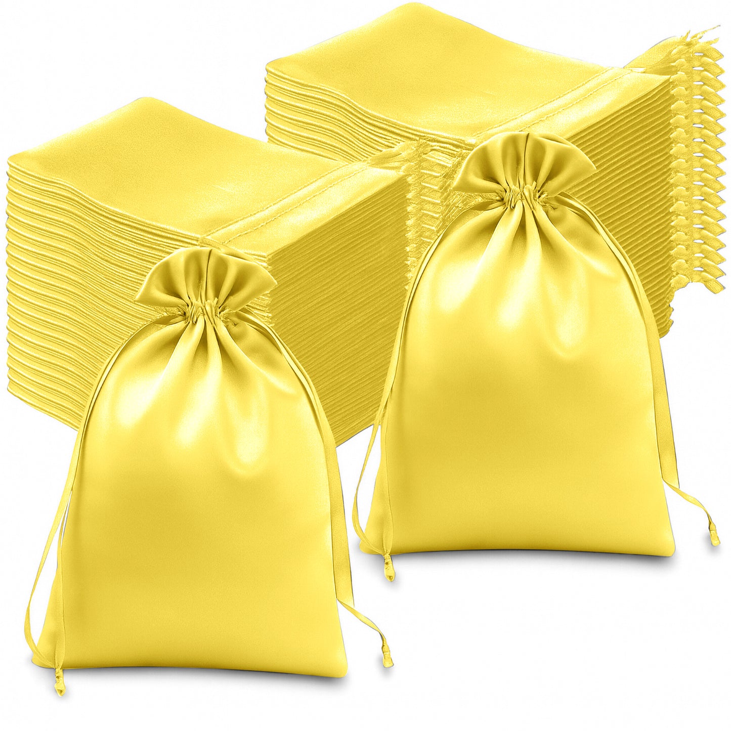 60 Pack 6"x9" Gold Satin Wedding Party Favor Bags, Drawstring Pouch Gift Bags