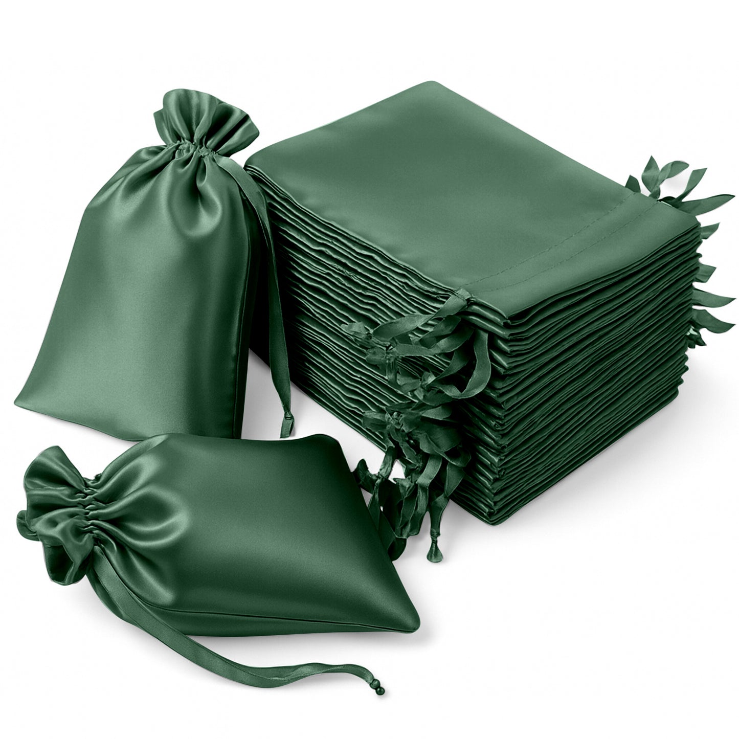 60 Pack 6"x9" Hunter Emerald Green Satin Wedding Party Favor Bags, Drawstring Pouch Gift Bags