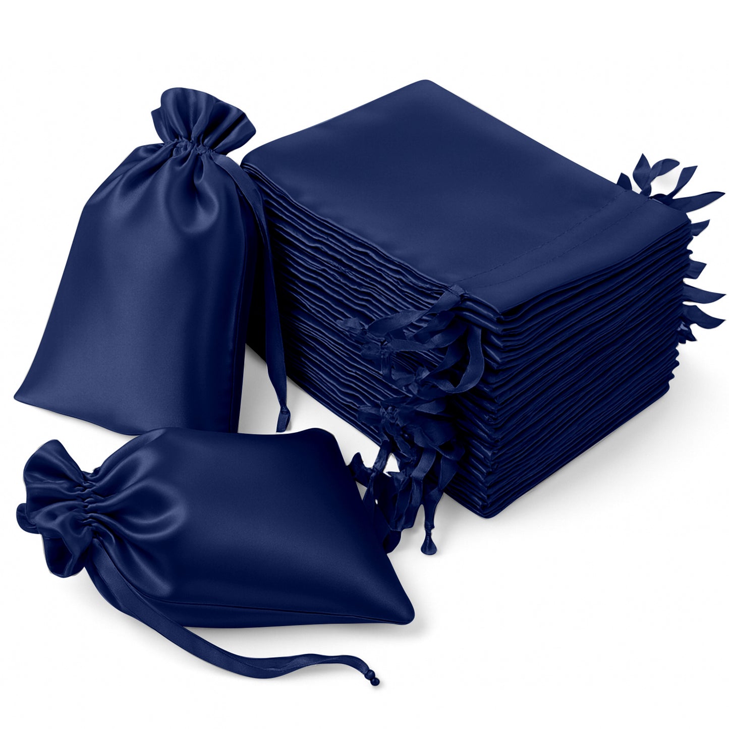 60 Pack 6"x9" Navy Blue Satin Wedding Party Favor Bags, Drawstring Pouch Gift Bags