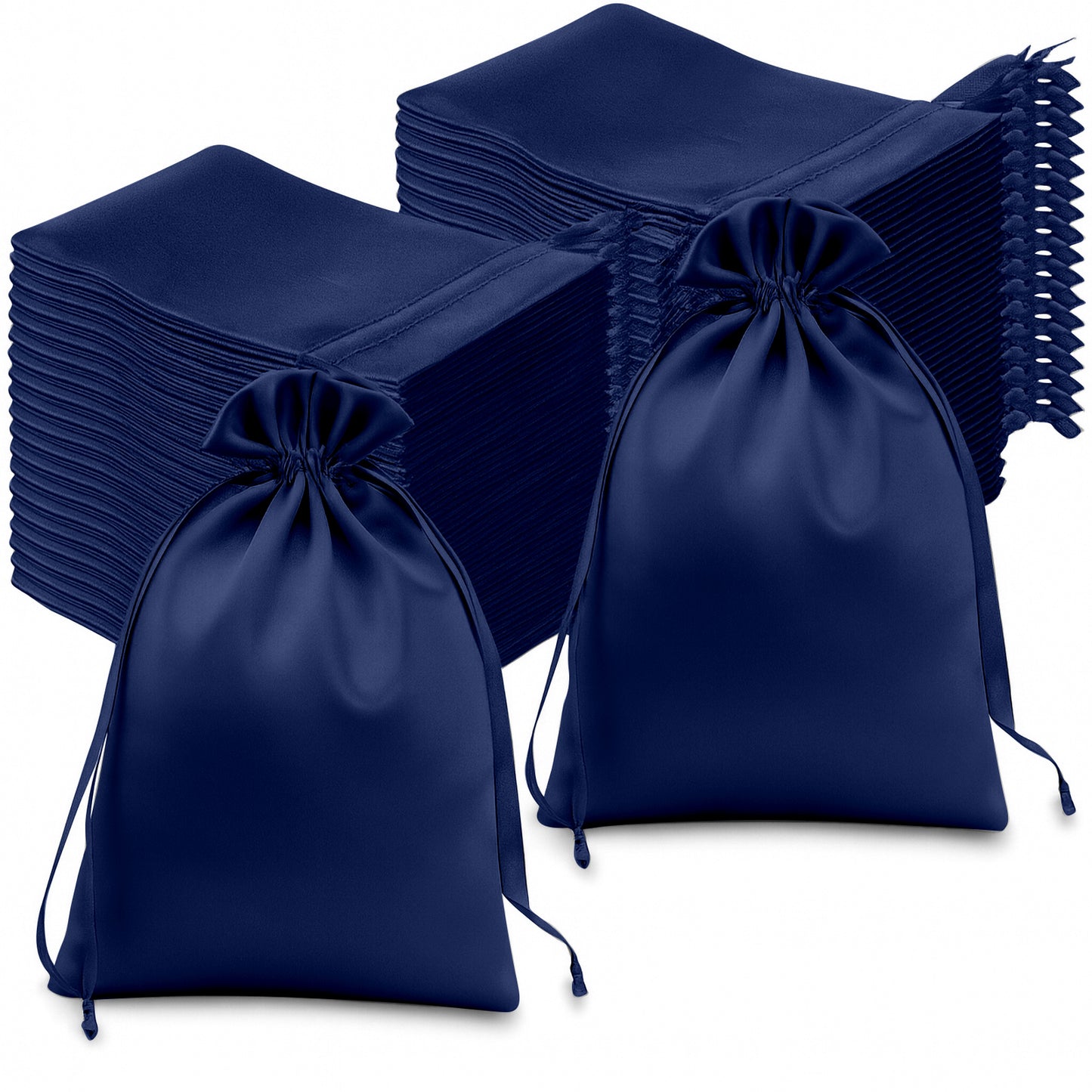 60 Pack 6"x9" Navy Blue Satin Wedding Party Favor Bags, Drawstring Pouch Gift Bags
