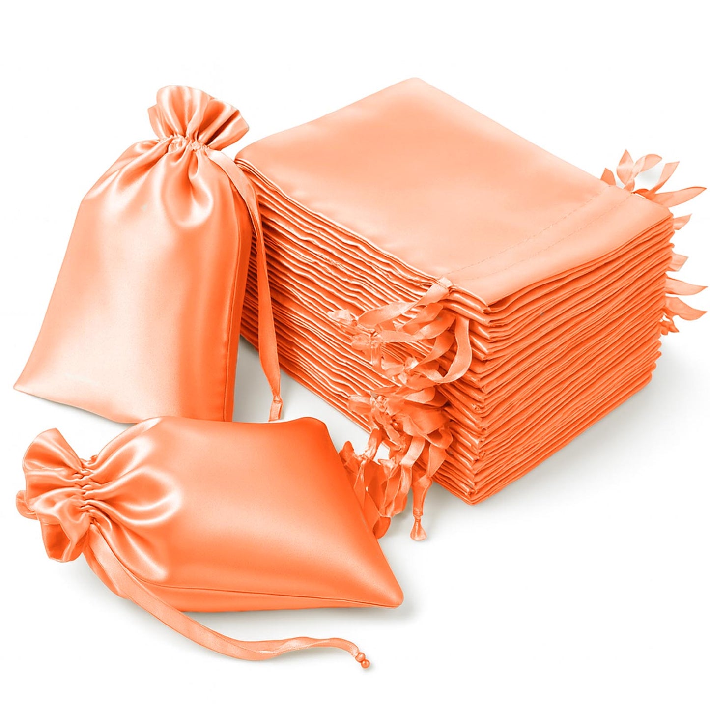 60 Pack 6"x9" Peach Satin Wedding Party Favor Bags, Drawstring Pouch Gift Bags