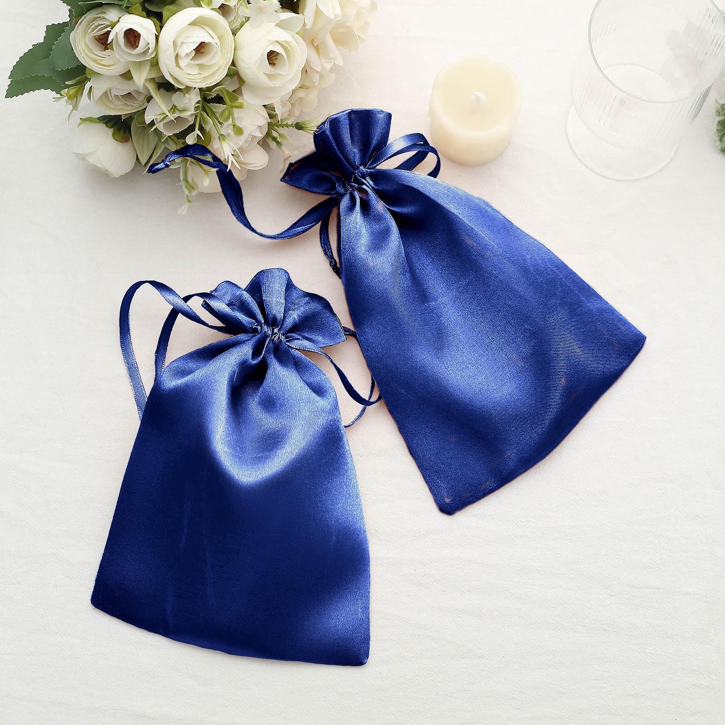 60 Pack 6"x9" Royal Blue Satin Wedding Party Favor Bags, Drawstring Pouch Gift Bags