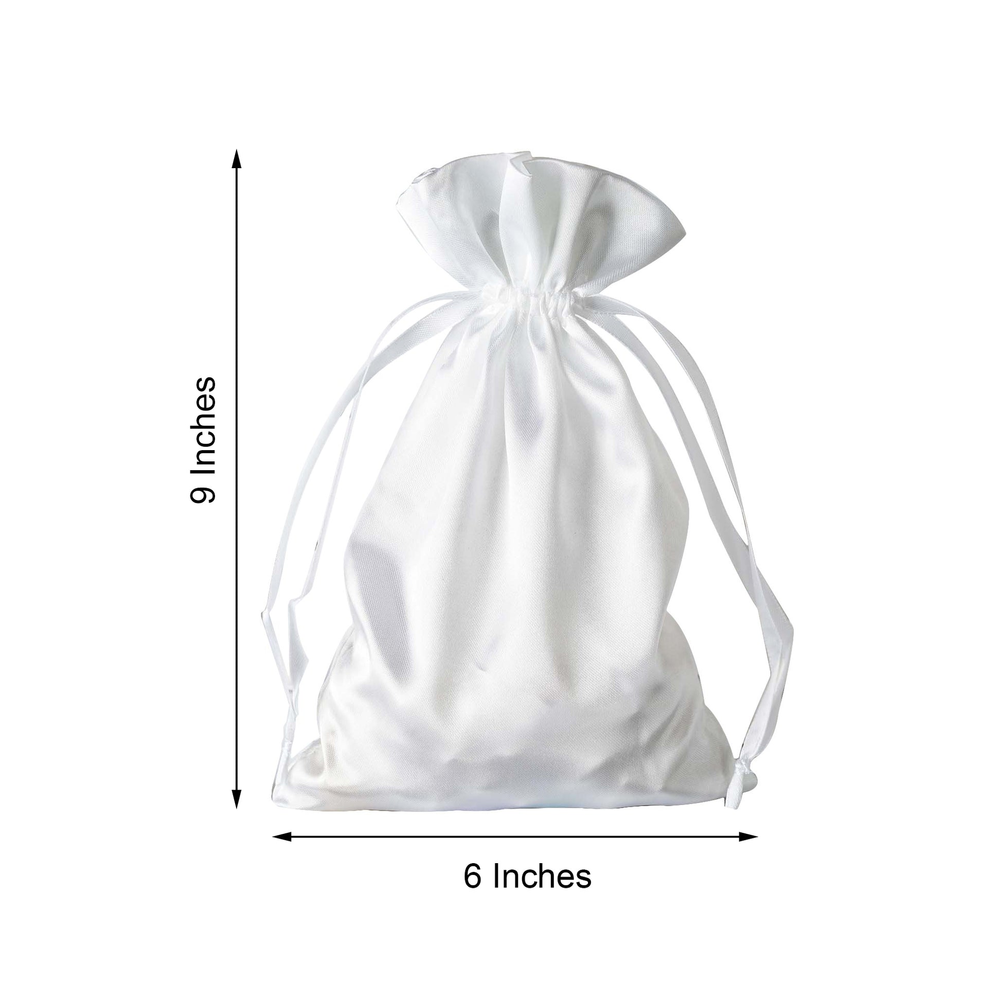 White satin drawstring pouch gift bag, 60 pack, 6"x9" size.