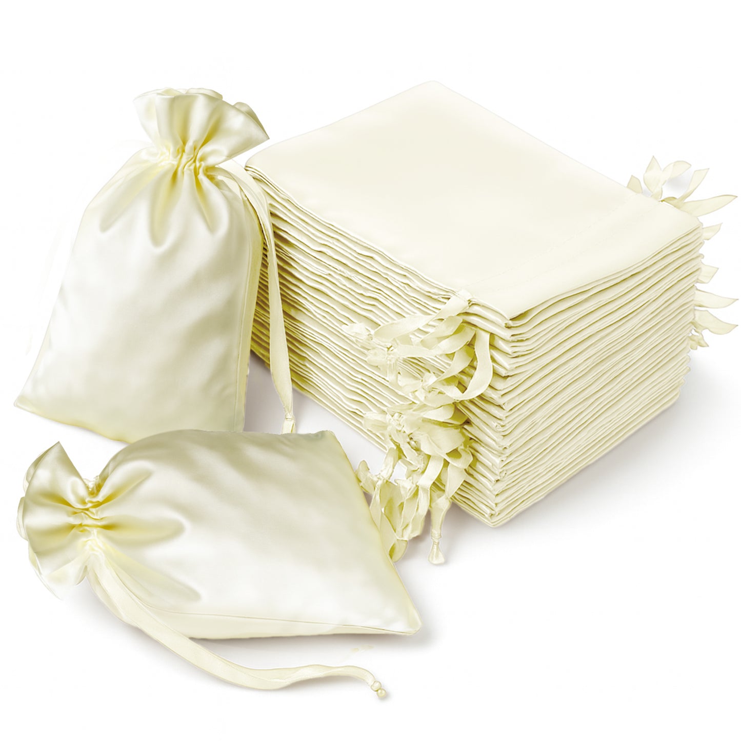60 Pack 6"x9" Yellow Satin Wedding Party Favor Bags, Drawstring Pouch Gift Bags