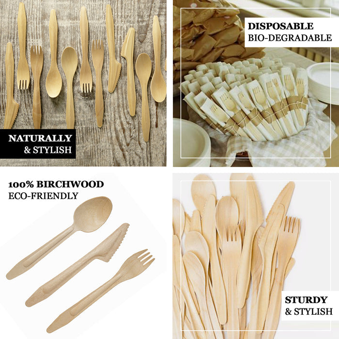 100 Pack Eco Friendly Birchwood Picnic Forks, 6" Biodegradable Wooden Cutlery