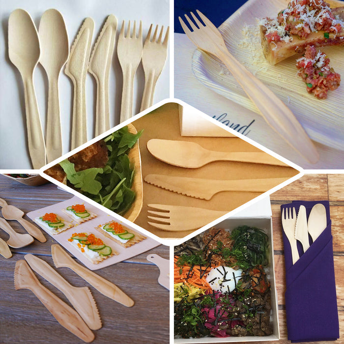 100 Pack | 7" Eco Friendly Birchwood Disposable Picnic Knives, Cutlery