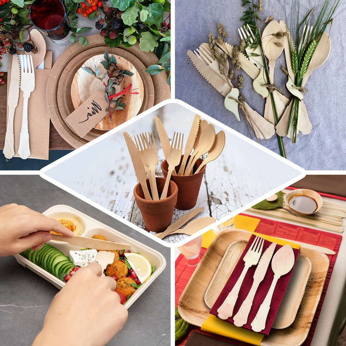 Vintage Baroque design disposable wooden forks in eco-friendly cutlery set.