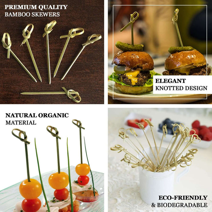 Eco-friendly twisted knot bamboo skewers for cocktails and party picks.