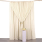 Beige chiffon polyester event curtain drapes hanging elegantly.