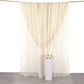 Beige chiffon polyester event curtain drapes backdrop panels.