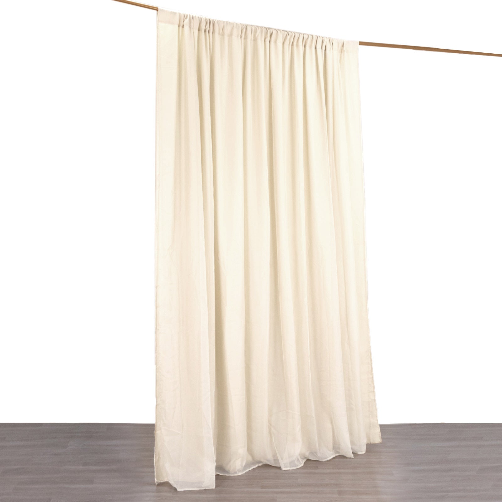 Beige chiffon polyester curtain drapes for events, 10ftx10ft size.