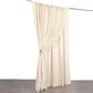 Beige chiffon polyester event curtain drapes hanging on a rod.