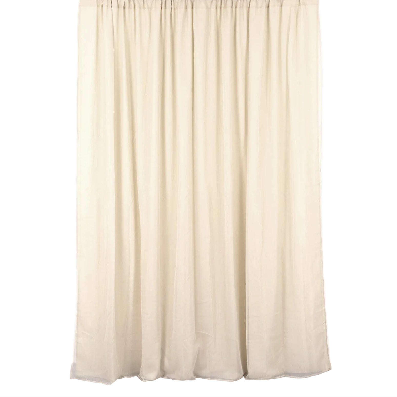 Beige chiffon polyester curtain drapes, 10ftx10ft, dual layer backdrop.