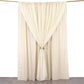 Beige chiffon polyester event curtain drapes with rod pockets.