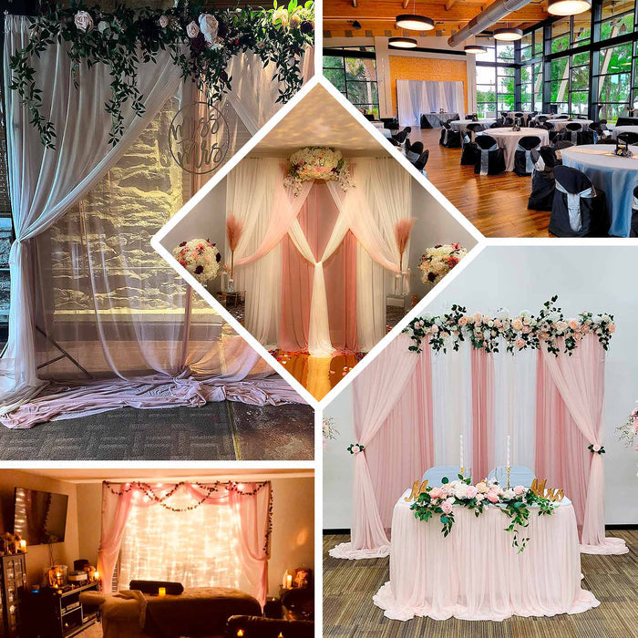 White Chiffon Polyester Event Curtain Drapes, Dual Layer Divider Backdrop Curtain Panels with Rod Pockets - 10ftx10ft