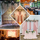 Black chiffon polyester event curtain drapes, dual layer backdrop panels.