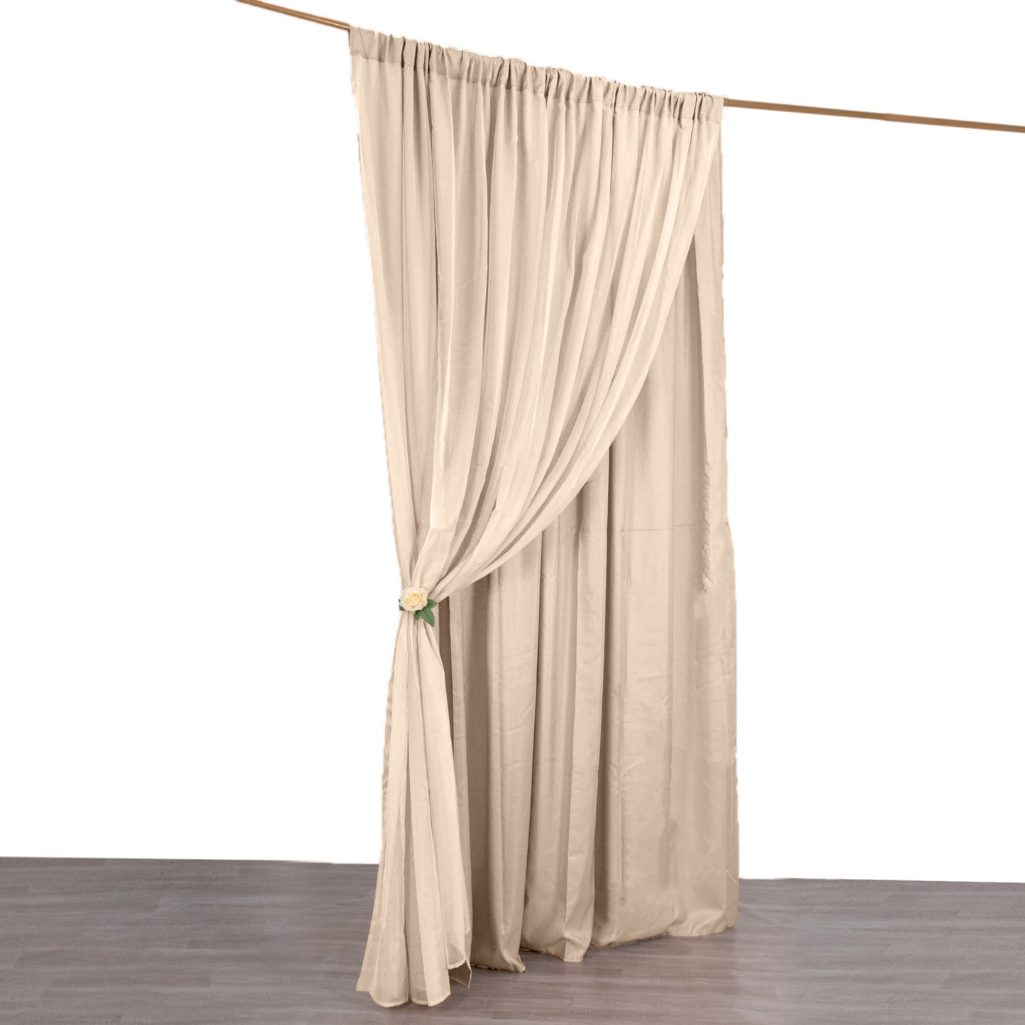Nude chiffon polyester event curtain drapes with rod pockets, 10ftx10ft.