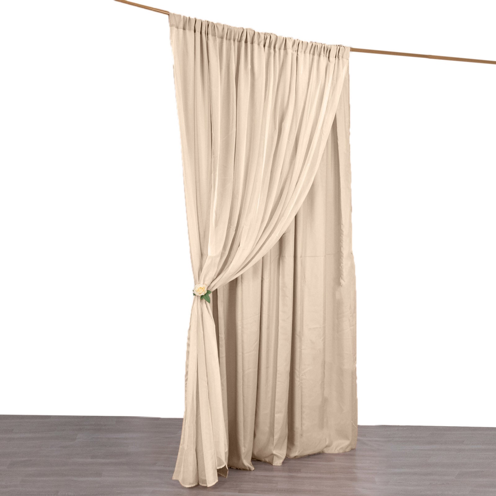 Nude chiffon polyester event curtain drapes with rod pockets, 10ftx10ft.